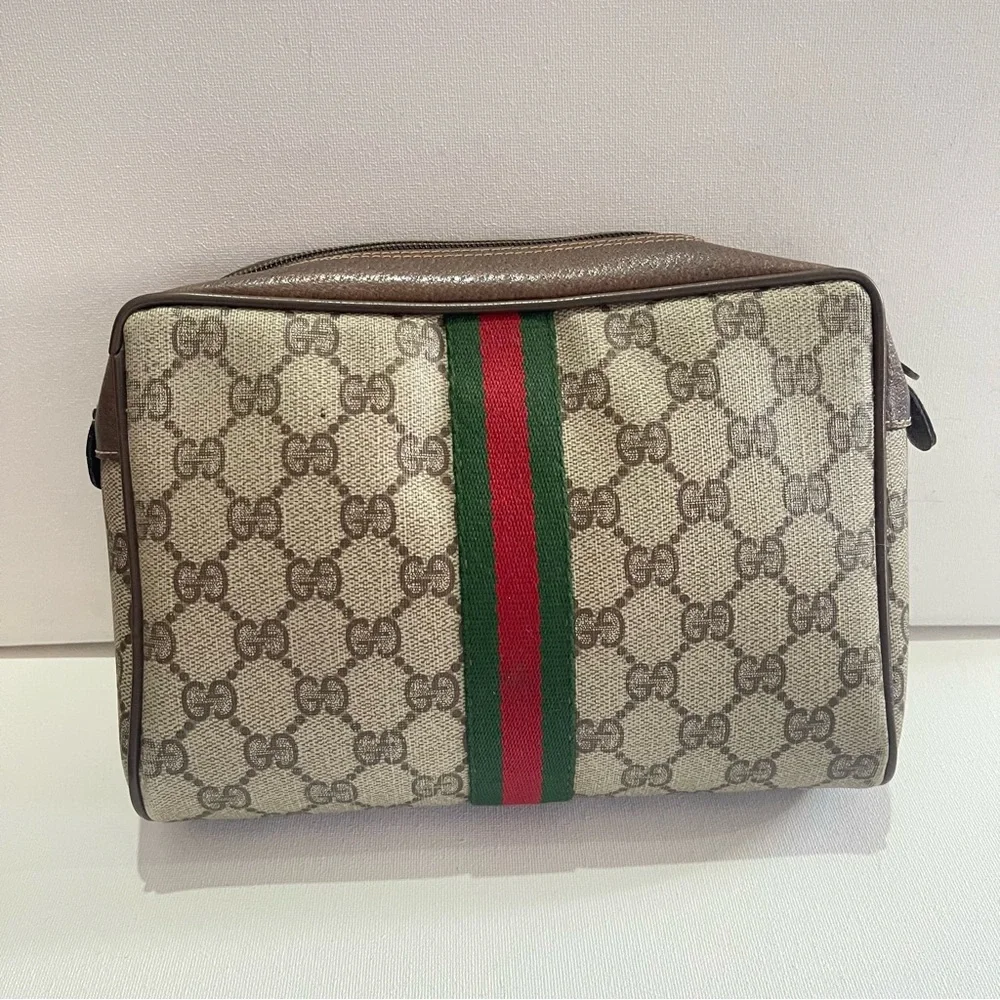 GG Monogram Canvas Pouch Bag with Green Red Stripe - Picture 2 of 8